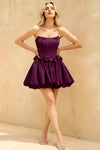Emma Dark Purple Satin Mini Dress | Chic Strapless Corset Gown