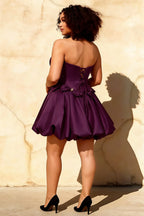 Emma Dark Purple Satin Mini Dress | Chic Strapless Corset Gown