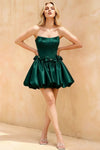Emma Emerald Green Satin Mini Dress | Corset Bubble Hem