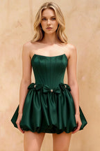 Emma Emerald Green Satin Mini Dress | Corset Bubble Hem