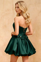 Emma Emerald Green Satin Mini Dress | Corset Bubble Hem