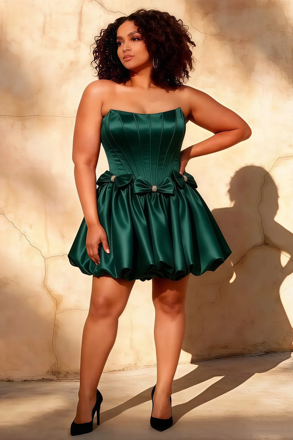Emma Emerald Green Satin Mini Dress | Corset Bubble Hem