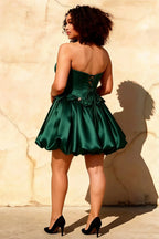 Emma Emerald Green Satin Mini Dress | Corset Bubble Hem