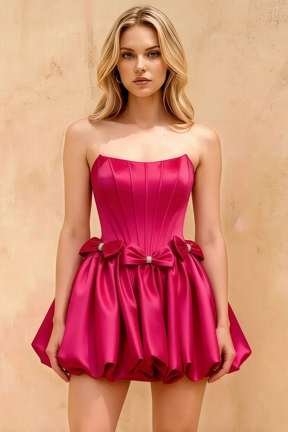 Emma Fuchsia Satin Mini Dress | Corset Dress for Party & Homecoming
