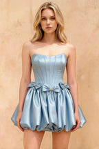 Emma Light Blue Satin Mini Dress | Elegant Corset Homecoming Dress