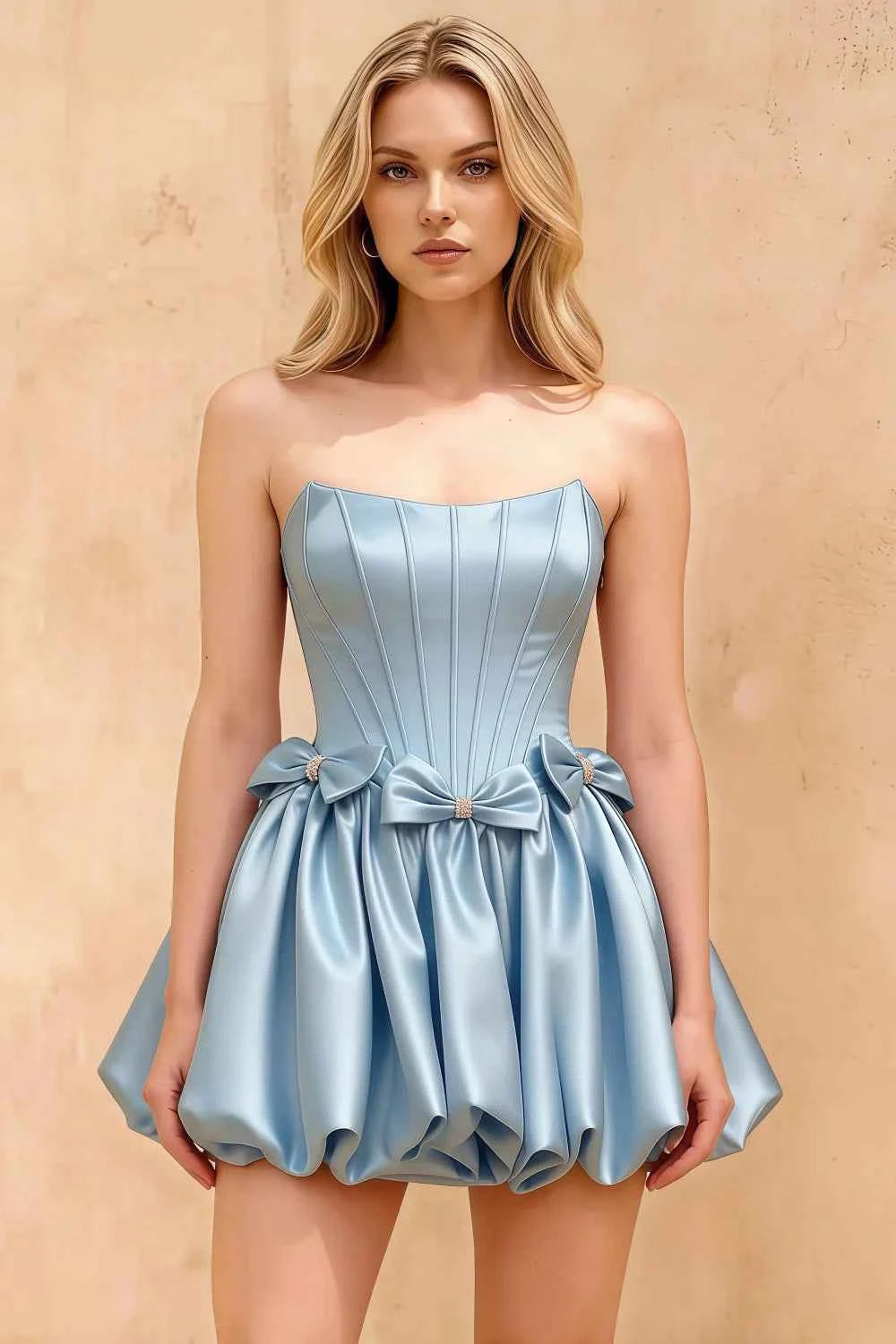 Emma Light Blue Satin Mini Dress | Elegant Corset Homecoming Dress