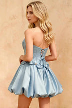 Emma Light Blue Satin Mini Dress | Elegant Corset Homecoming Dress