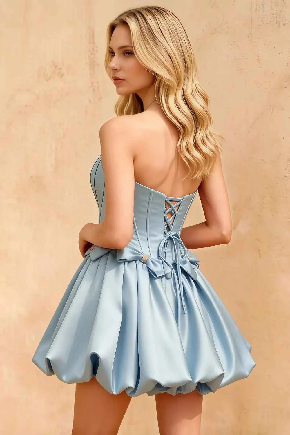 Emma Light Blue Satin Mini Dress | Elegant Corset Homecoming Dress