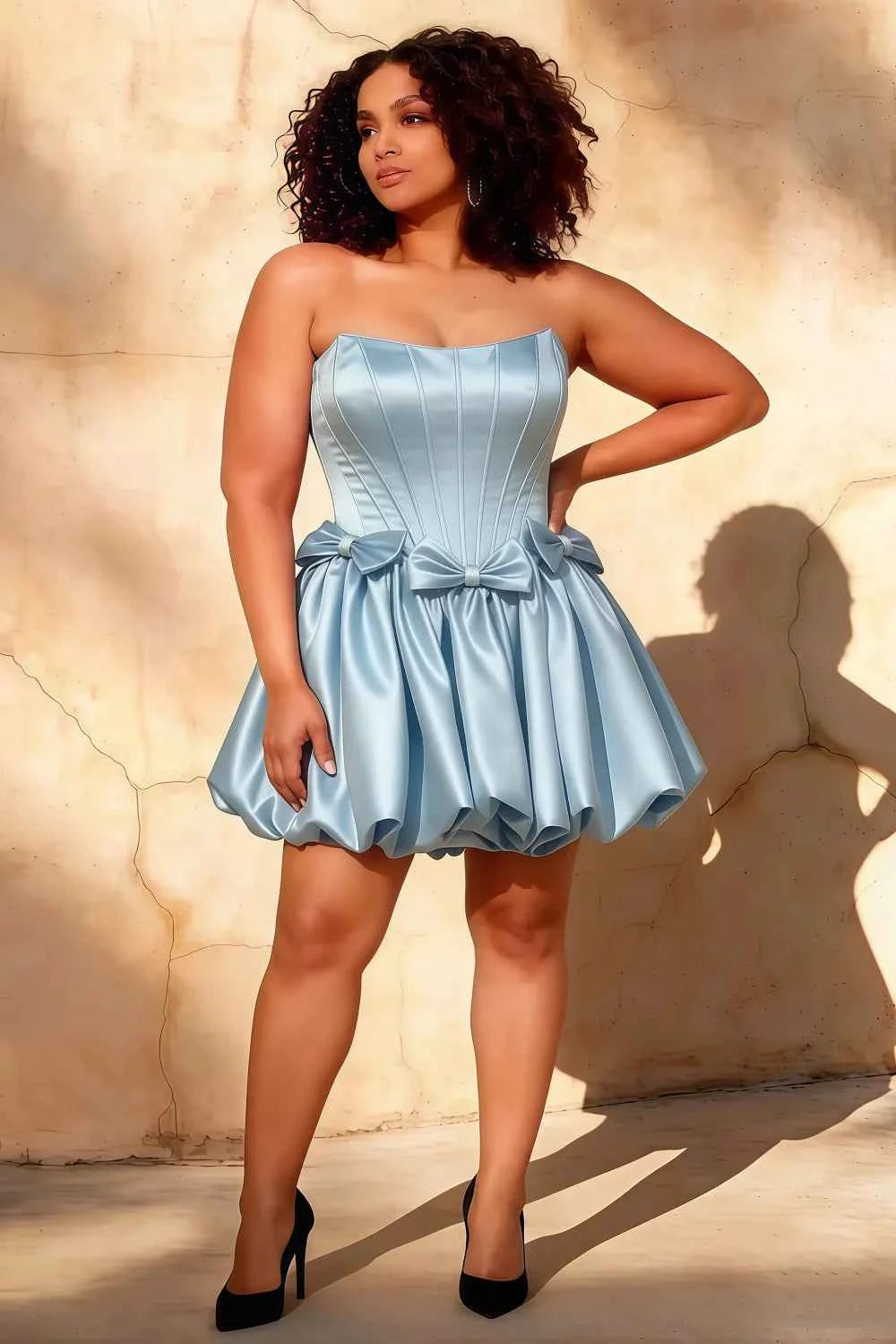 Emma Light Blue Satin Mini Dress | Elegant Corset Homecoming Dress