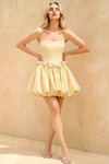 Emma Light Yellow Satin Mini Dress | A-Line Strapless Corset Hoco Dress