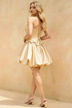 Emma Light Yellow Satin Mini Dress | A-Line Strapless Corset Hoco Dress