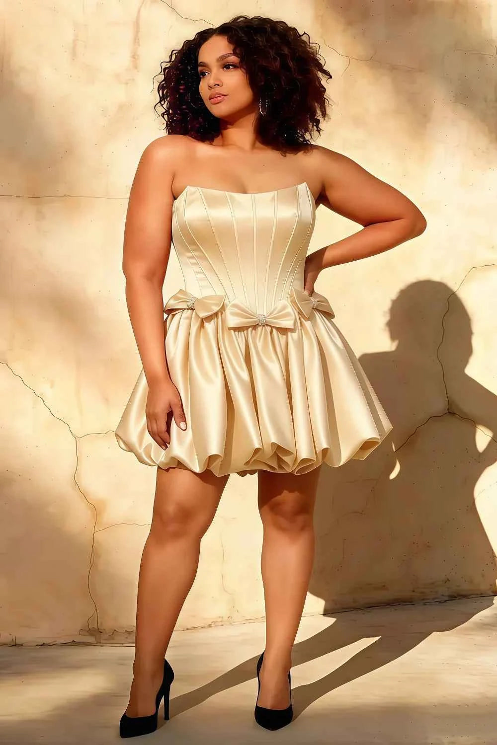 Emma Light Yellow Satin Mini Dress | A-Line Strapless Corset Hoco Dress