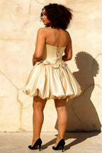 Emma Light Yellow Satin Mini Dress | A-Line Strapless Corset Hoco Dress