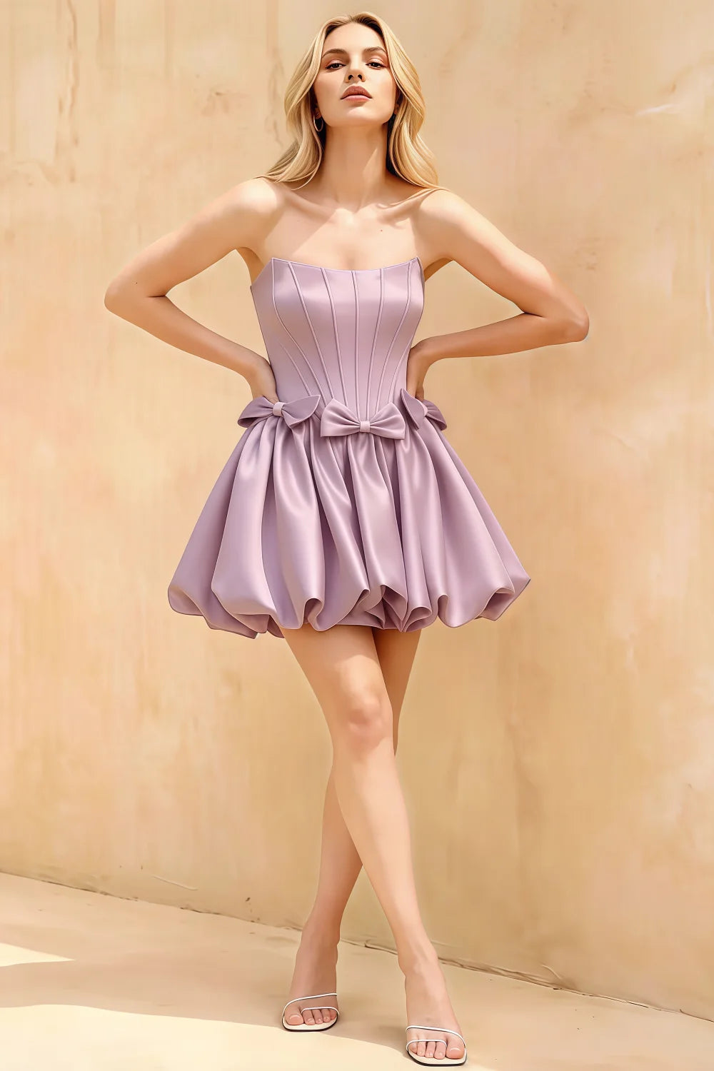 Emma Lilac Satin Mini Dress | Corset Backless Party & Prom Dress