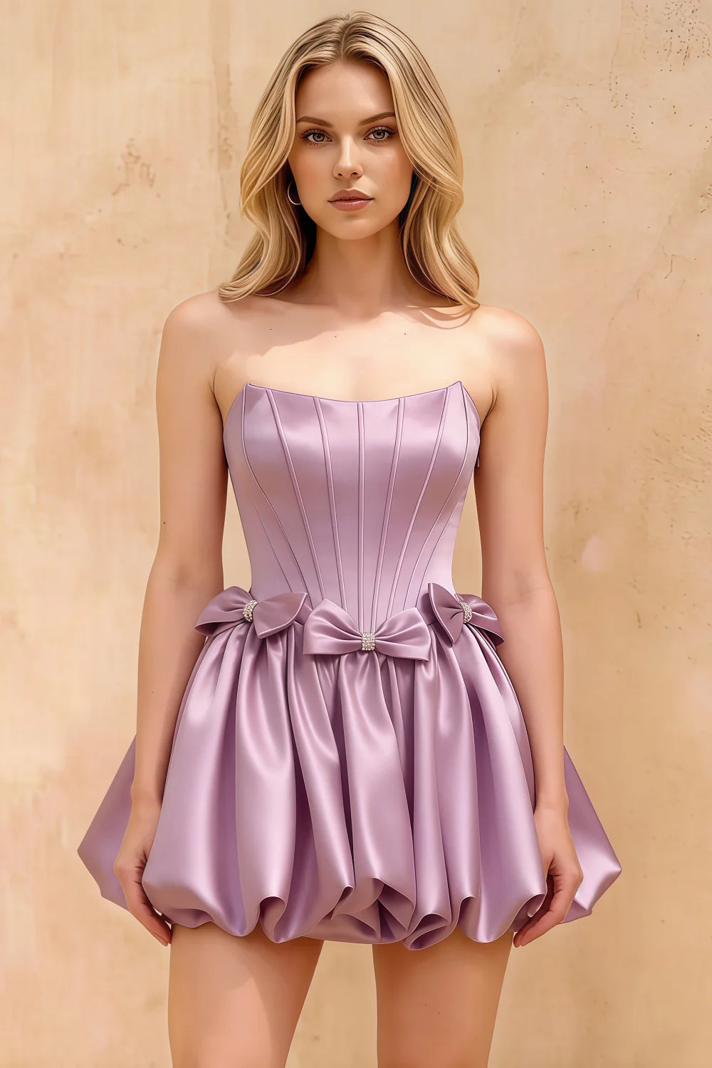 Emma Lilac Satin Mini Dress | Corset Backless Party & Prom Dress