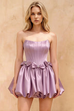Emma Lilac Satin Mini Dress | Corset Backless Party & Prom Dress
