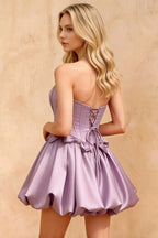 Emma Lilac Satin Mini Dress | Corset Backless Party & Prom Dress