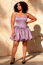 Emma Lilac Satin Mini Dress | Corset Backless Party & Prom Dress
