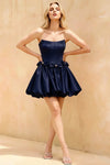 Emma Navy Blue Satin Mini Dress | Strapless Corset Party Dress