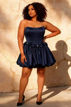Emma Navy Blue Satin Mini Dress | Strapless Corset Party Dress