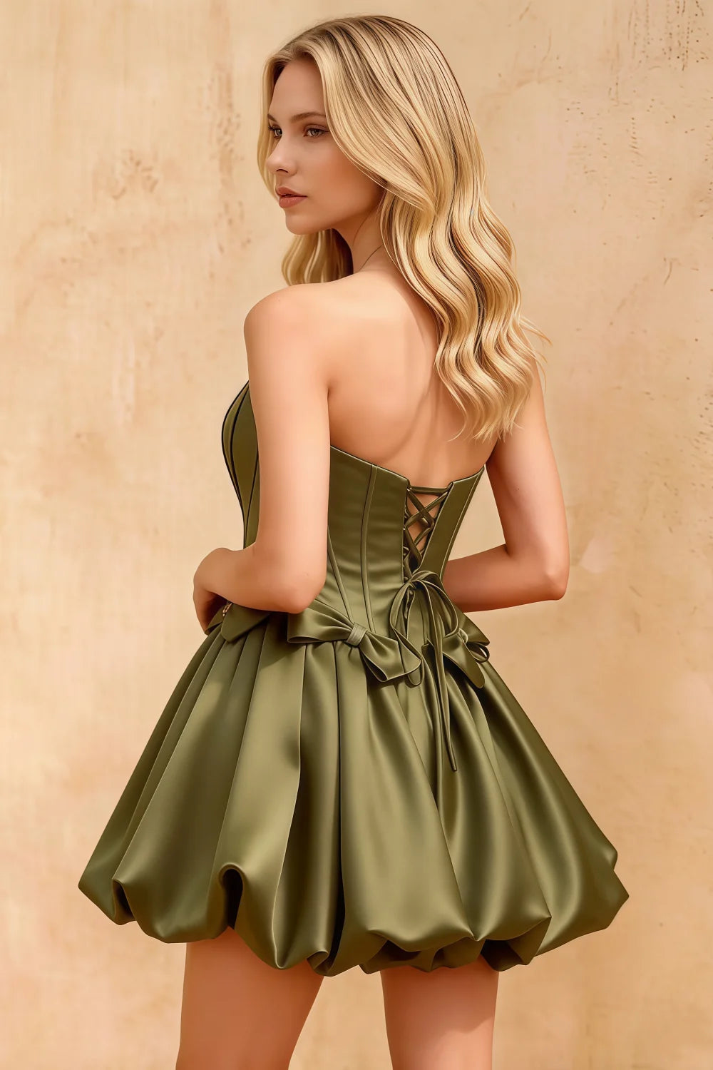 Emma Olive Green Satin Corset Mini Dress for Homecoming