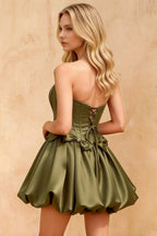 Emma Olive Green Satin Corset Mini Dress for Homecoming