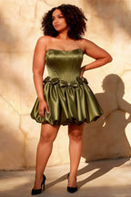 Emma Olive Green Satin Corset Mini Dress for Homecoming