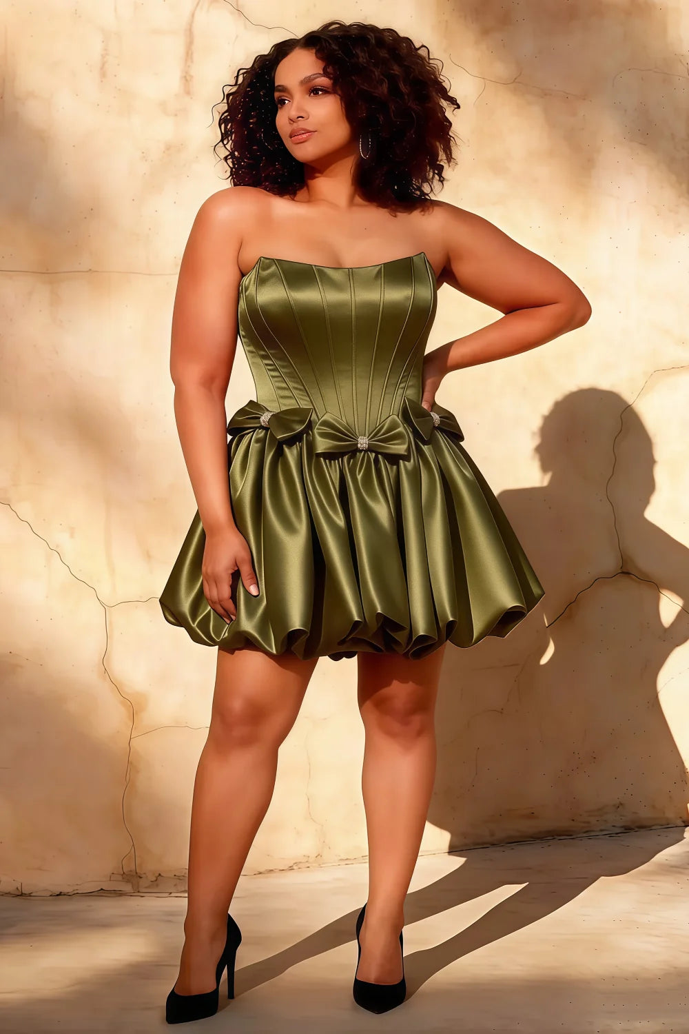 Emma Olive Green Satin Corset Mini Dress for Homecoming