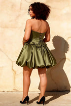 Emma Olive Green Satin Corset Mini Dress for Homecoming