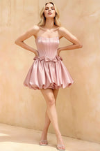 Emma Pink Satin Mini Dress | Strapless Corset Homecoming Dress