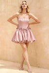 Emma Pink Satin Mini Dress | Strapless Corset Homecoming Dress