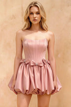 Emma Pink Satin Mini Dress | Strapless Corset Homecoming Dress