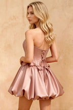 Emma Pink Satin Mini Dress | Strapless Corset Homecoming Dress