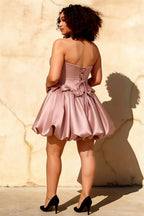 Emma Pink Satin Mini Dress | Strapless Corset Homecoming Dress
