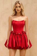 Emma Red Satin Mini Dress | A-Line Corset Dress for Homecoming Graduation