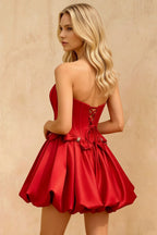 Emma Red Satin Mini Dress | A-Line Corset Dress for Homecoming Graduation