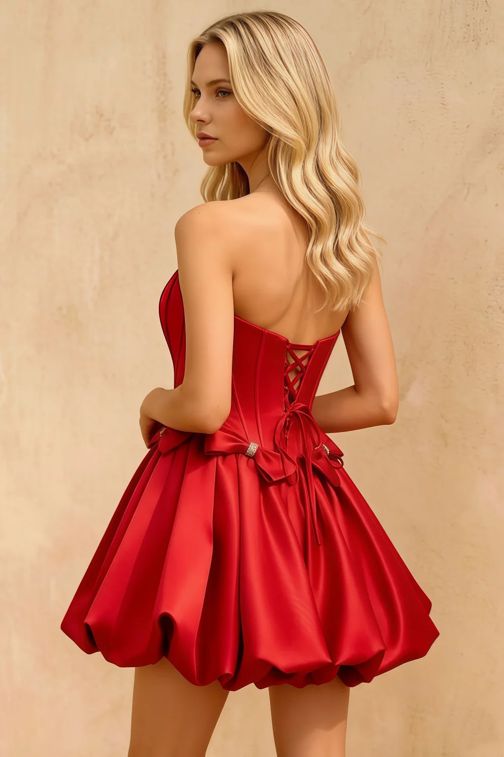 Emma Red Satin Mini Dress | A-Line Corset Dress for Homecoming Graduation