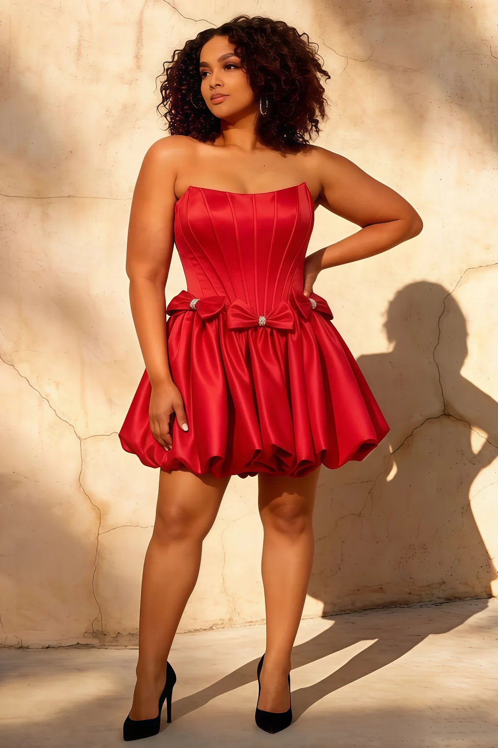 Emma Red Satin Mini Dress | A-Line Corset Dress for Homecoming Graduation