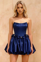 Emma Royal Blue Satin Mini Dress | Strapless Dress for Party & Graduation