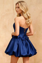 Emma Royal Blue Satin Mini Dress | Strapless Dress for Party & Graduation