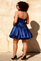 Emma Royal Blue Satin Mini Dress | Strapless Dress for Party & Graduation