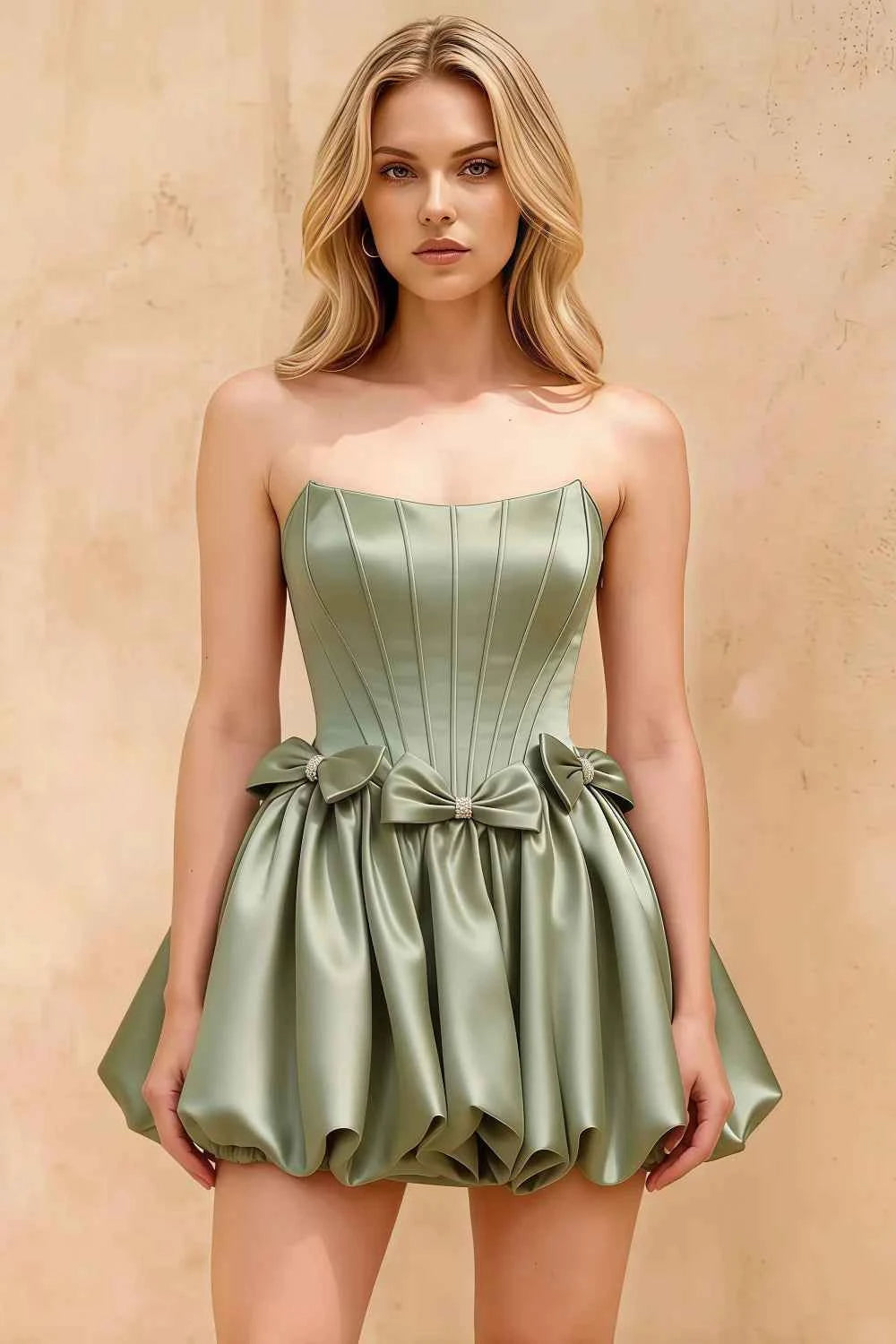 Emma Sage Green Satin Mini Dress for Cocktail & Party