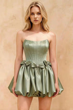 Emma Sage Green Satin Mini Dress for Cocktail & Party