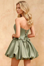 Emma Sage Green Satin Mini Dress for Cocktail & Party