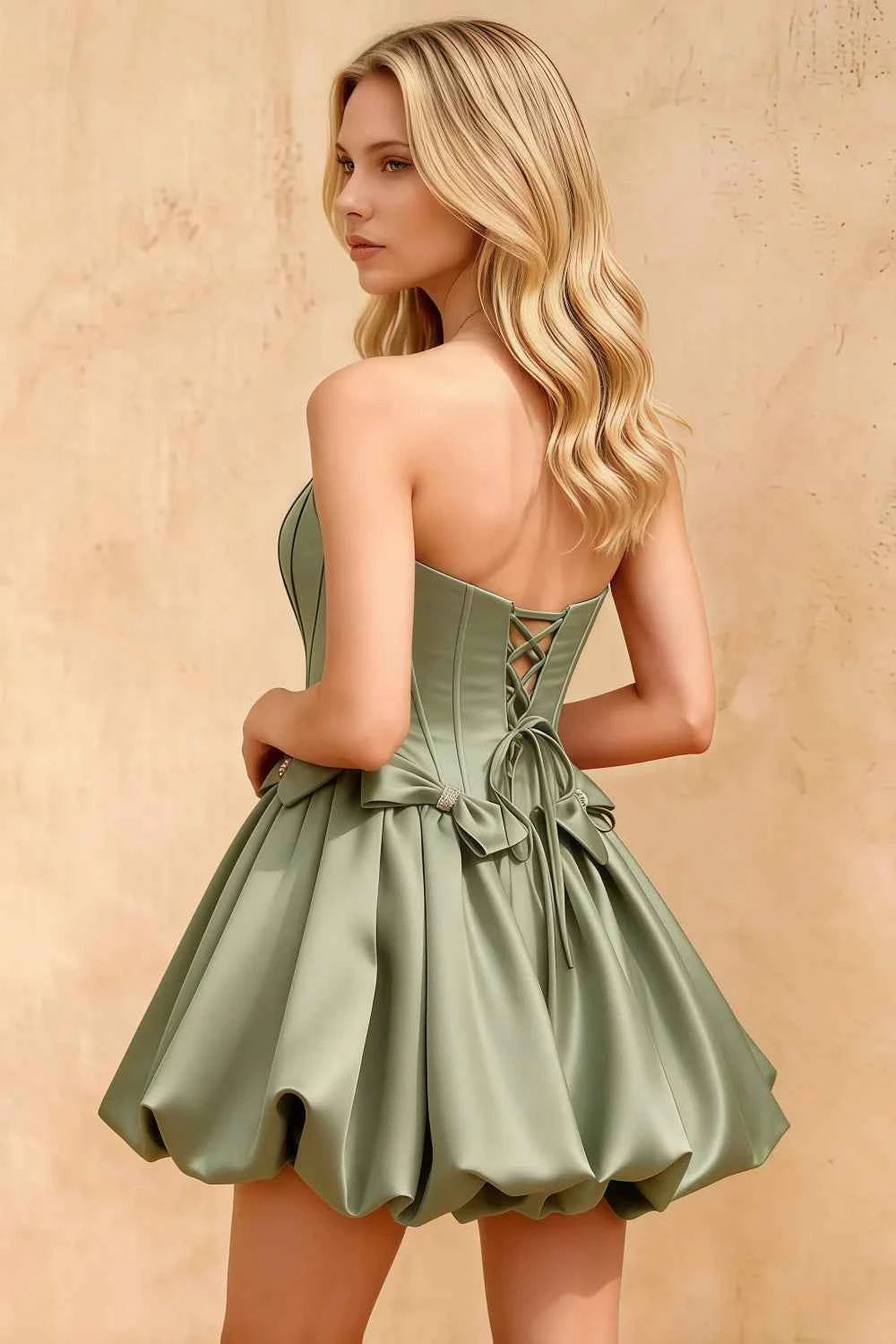 Emma Sage Green Satin Mini Dress for Cocktail & Party