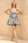 Emma Silver Satin Mini Dress for Homecoming & Graduation
