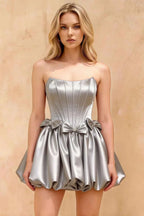 Emma Silver Satin Mini Dress for Homecoming & Graduation