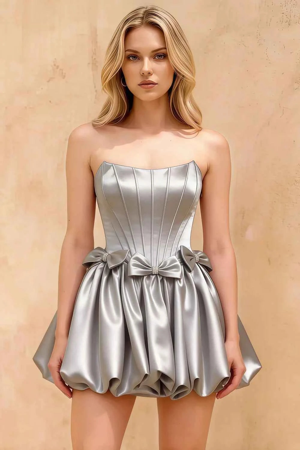 Emma Silver Satin Mini Dress for Homecoming & Graduation