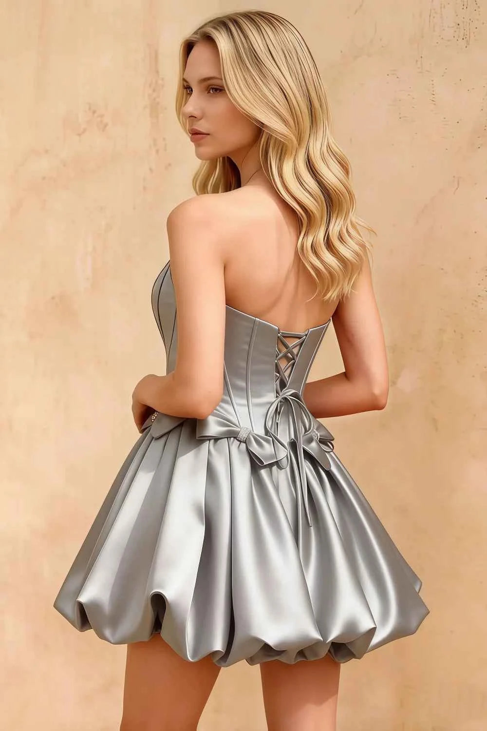 Emma Silver Satin Mini Dress for Homecoming & Graduation