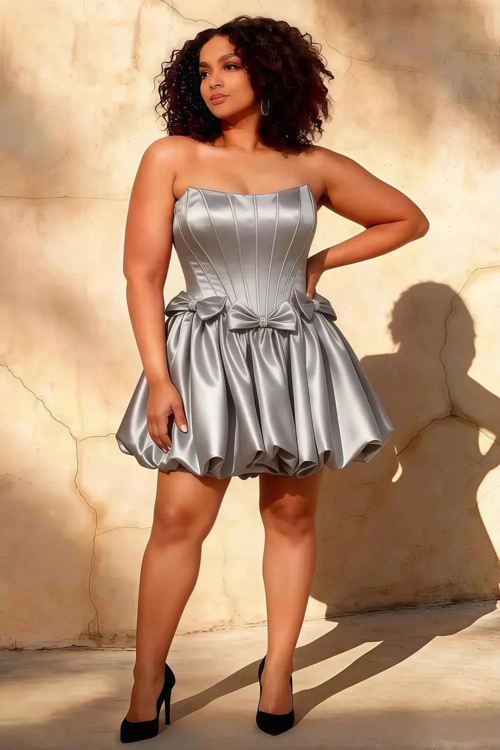 Emma Silver Satin Mini Dress for Homecoming & Graduation